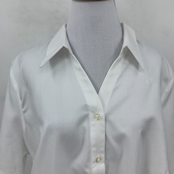 American Airlines Lands End Button Shirt Plus 18W White Herringbone Short Sleeve - Picture 3 of 12